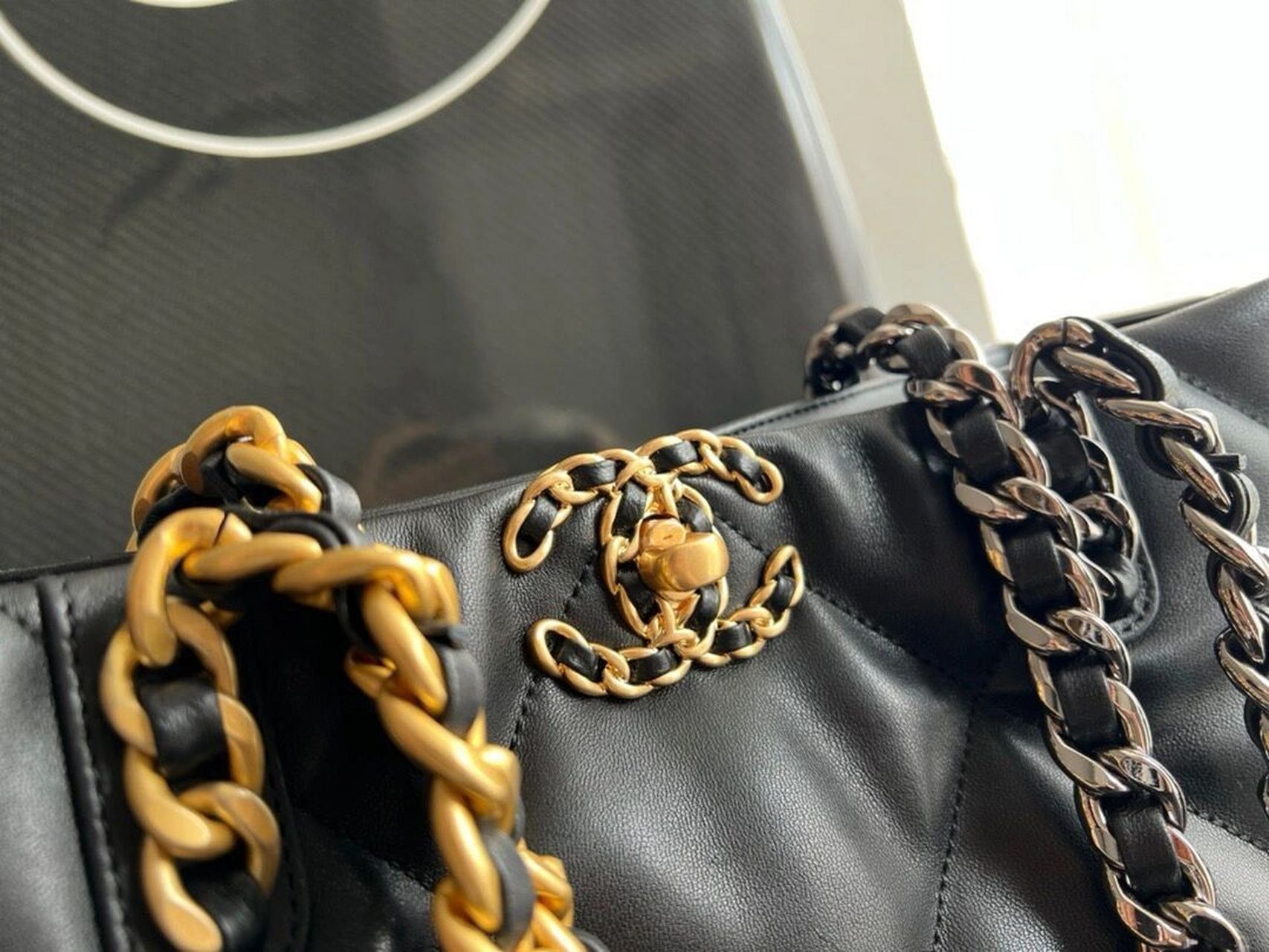 chanel 19bag tote托特包 菱格纹单肩手提包 901680 新品 香奈儿原