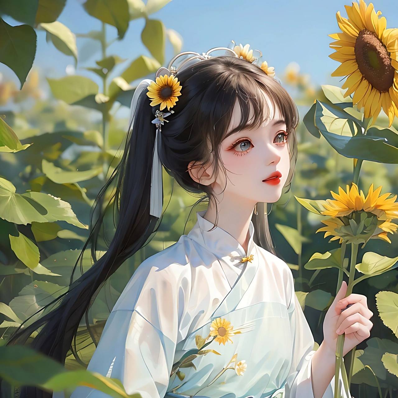 向日葵少女//古风美人//壁纸头像 娉娉袅袅十三余 豆蔻梢头二月初