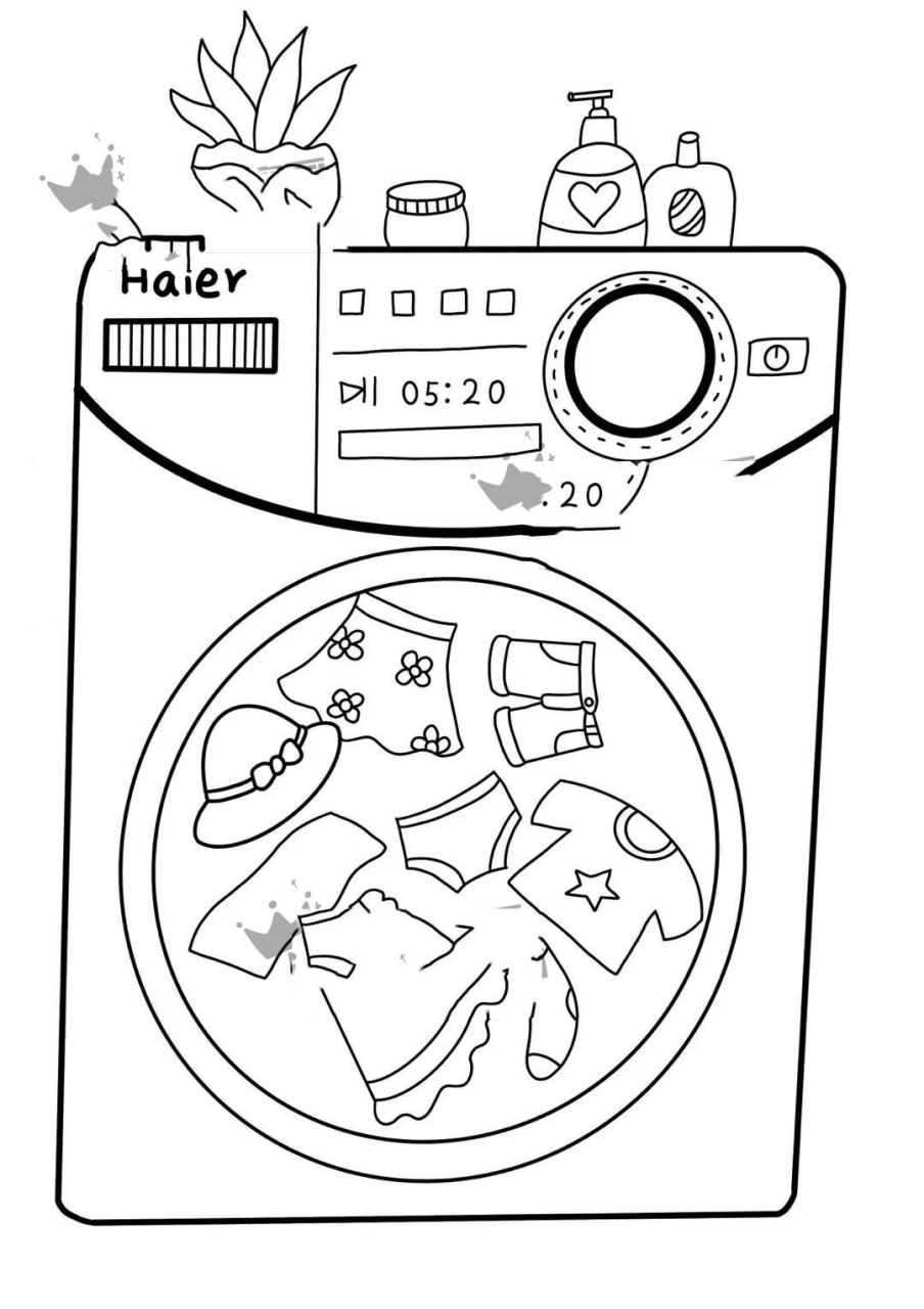 打卡62/100儿童画 《洗衣机》高清素材(附线稿 尺寸:a465工具:ipad