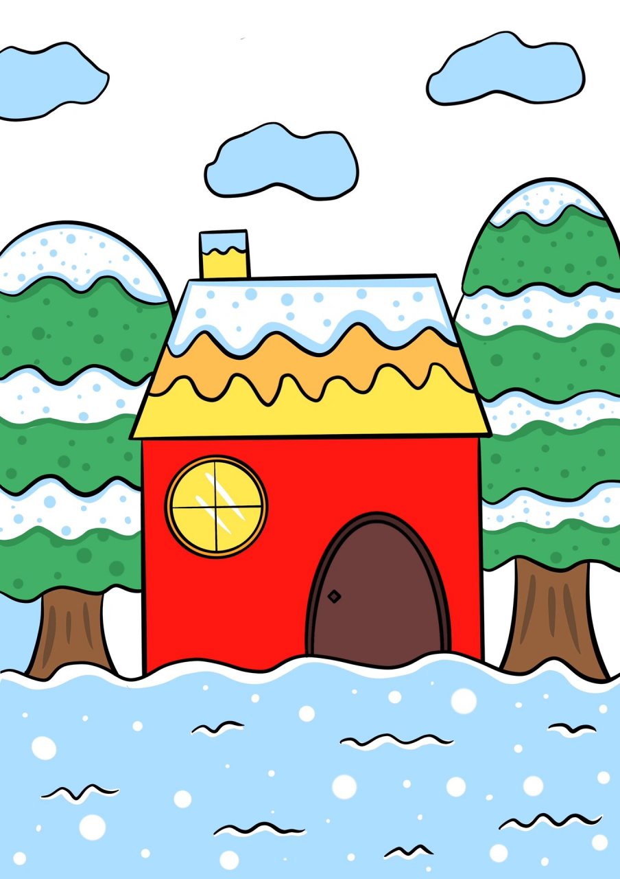 下雪房子简笔画图片