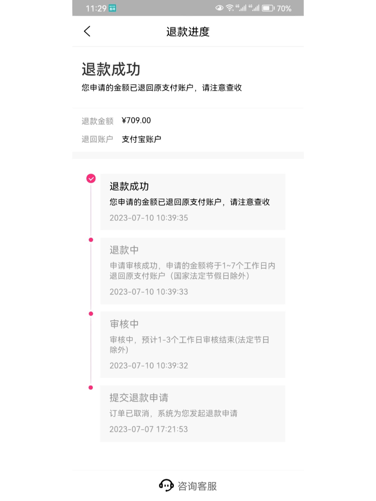 家人们,退款成功了