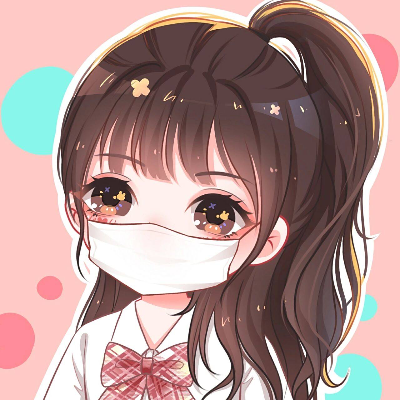 卡通q版可爱女生头像 半马尾戴口罩女生头像~ 直播画的 图2空白背景