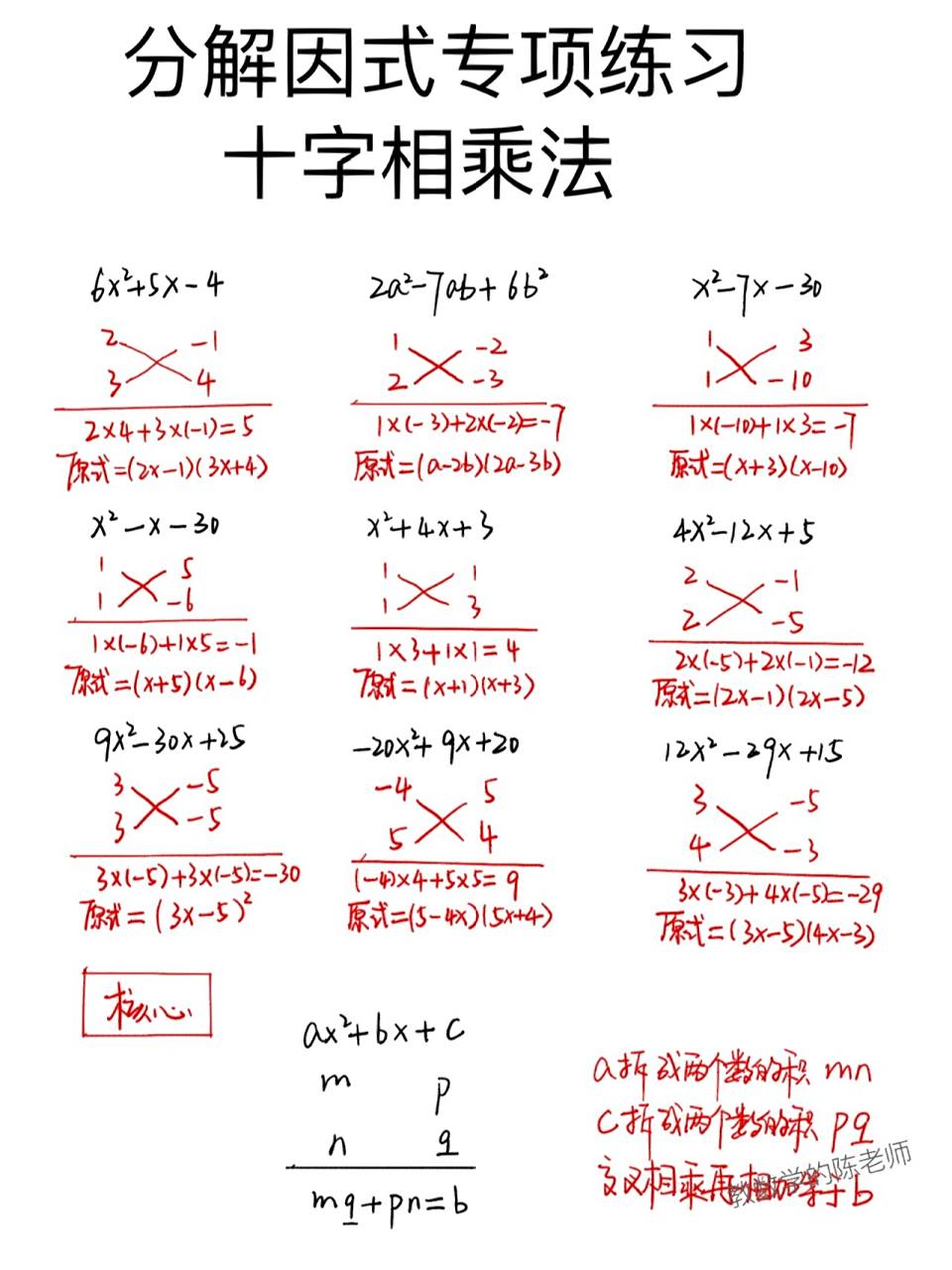 因式分解必须掌握的十字相乘法