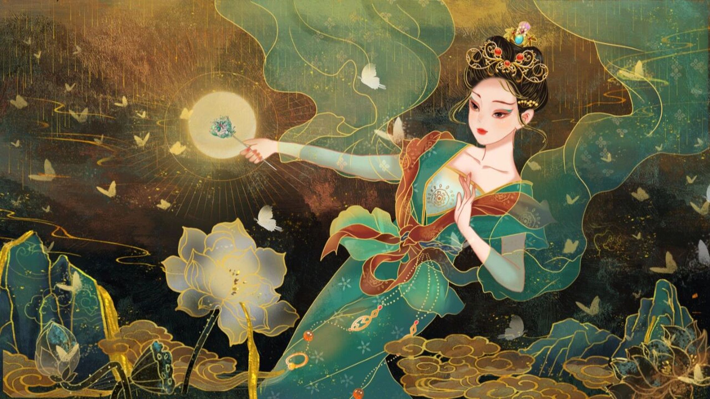 一组敦煌风格的壁画,也太好看了吧!