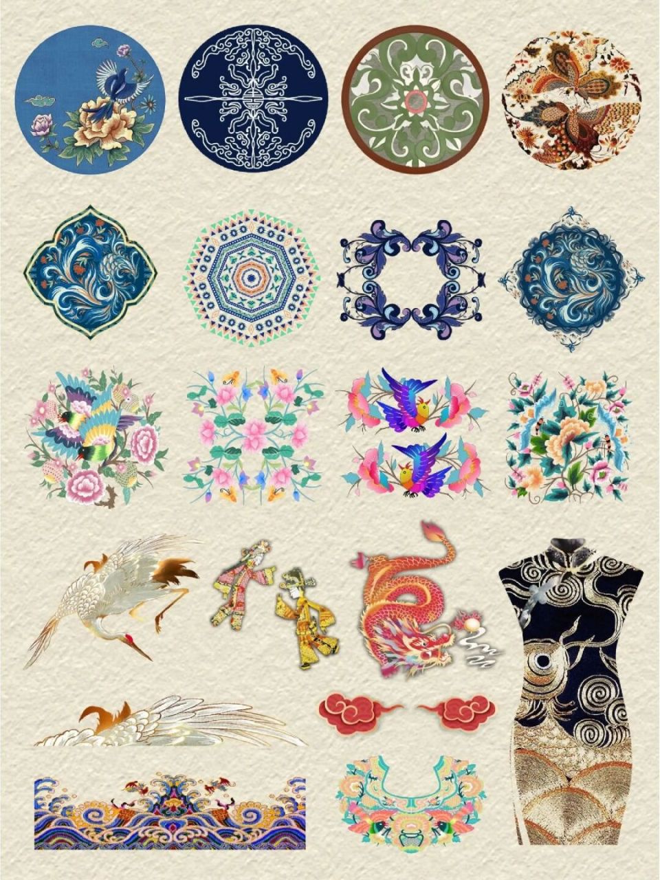 97素材库|国潮风刺绣花纹免抠png素材 78本期分享国潮风刺绣免抠