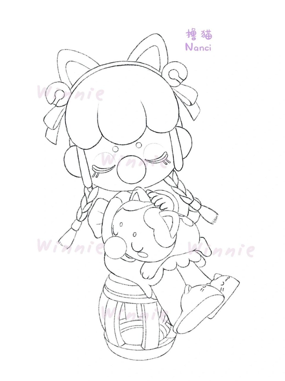 【手绘彩铅盲盒】nanci金钗之年撸猫/附线稿 老规矩:完整绘画过程视频