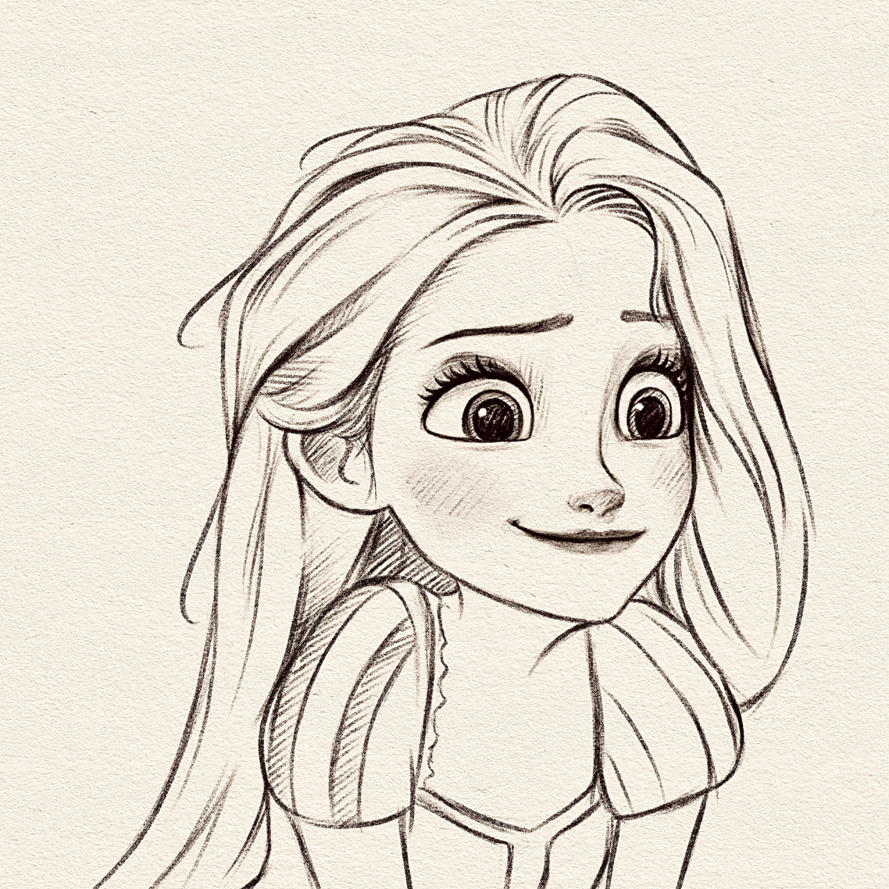 手绘少女线稿|迪士尼公主(附步骤) 过程图来啦～手绘头像铅笔线稿