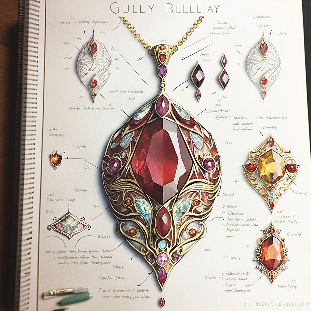 梦幻唯美的ai红宝石吊坠设计图,拿走不谢