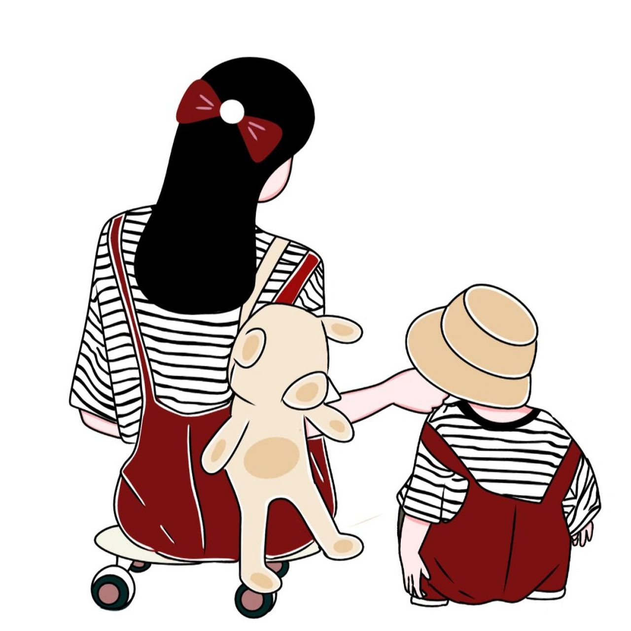 原创手绘亲子母女母子头像可爱 "做妈妈后才发现,生孩子,养孩子,教育