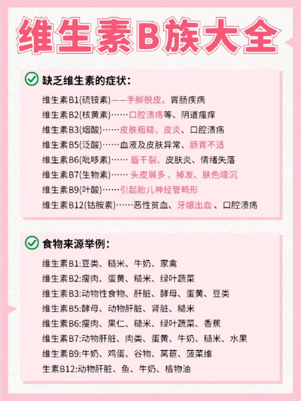 含维生素b族食物大全,赶紧收藏保存6015 缺乏元素对应症状和对应