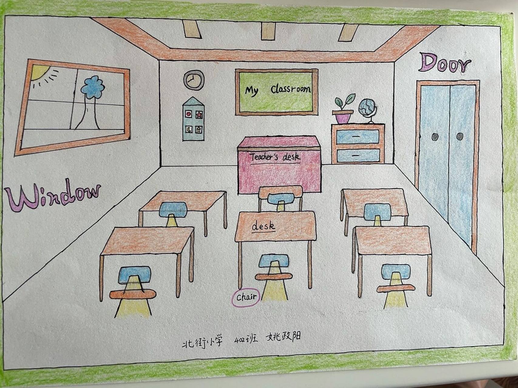 手抄报,英语小报 国庆假期儿子的英语手抄报作业,主题分别为:我的教室