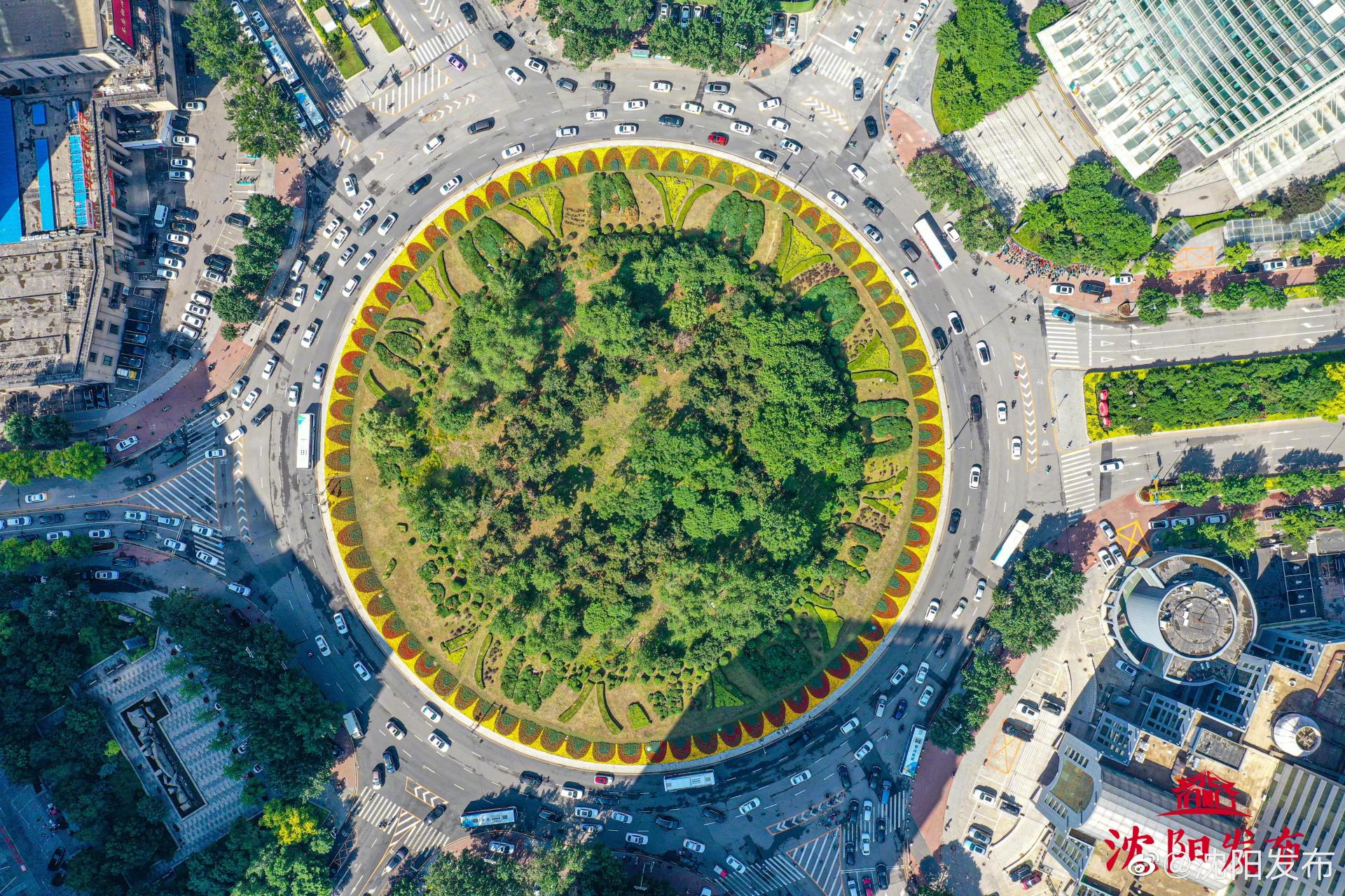 【鸟瞰惠工广场,景色迷人】#发现沈阳之美# 时下,沈阳鲜花盛开,惠工