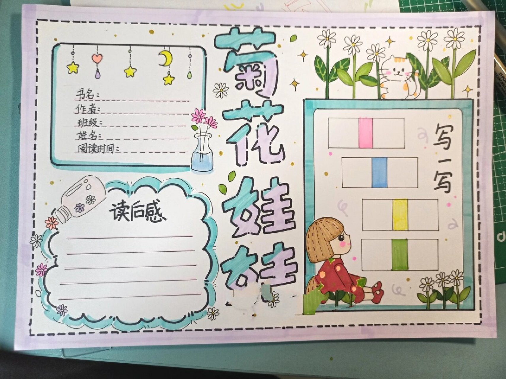 《菊花娃娃》手抄报读书卡 第三轮的绘本手抄报来喽.