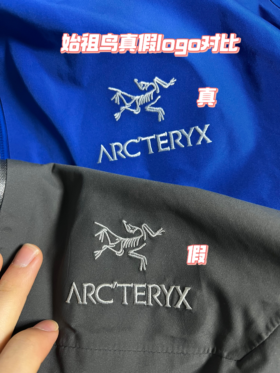 实拍始祖鸟真假logo对比! 我真的看不出来啥区别!