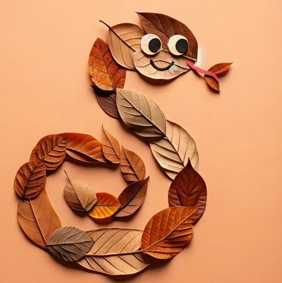 绘画素材|树叶贴画十二生肖diy