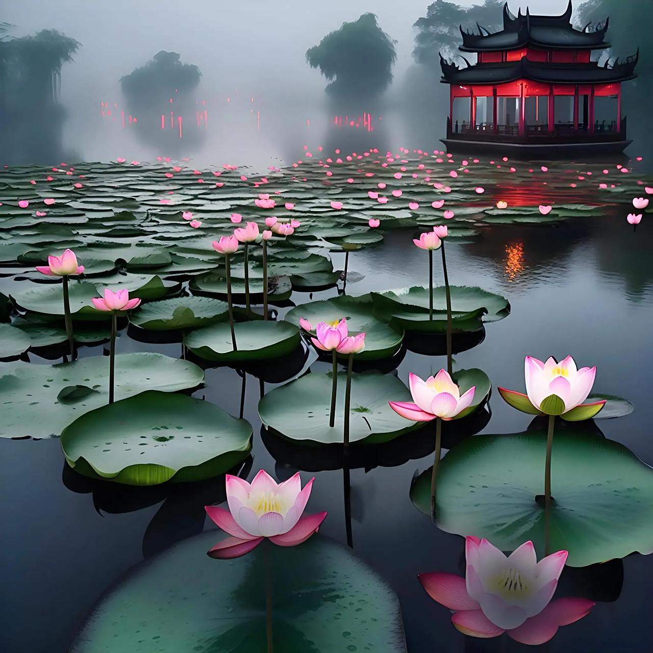 小池风冷露华凉, 荷柄摇香水影长. 吟就新篇无好句, 夜来红藕减清妆.