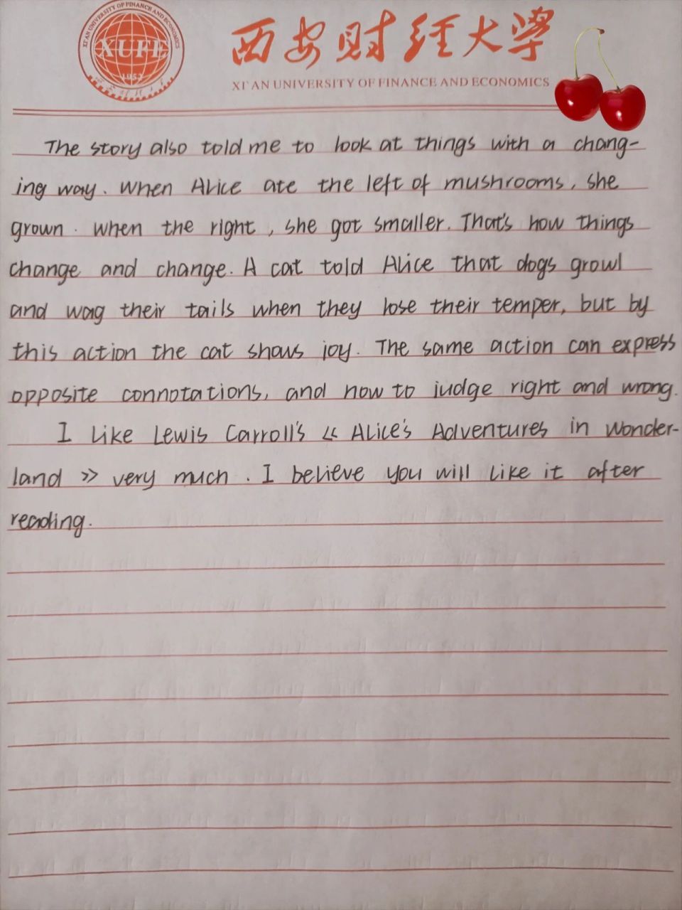 爱丽丝梦游仙境英文读后感来咯