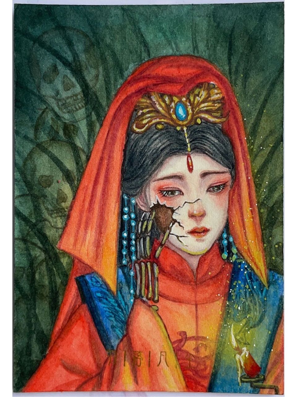 水彩卡牌手绘鬼新娘 鬼新娘系列