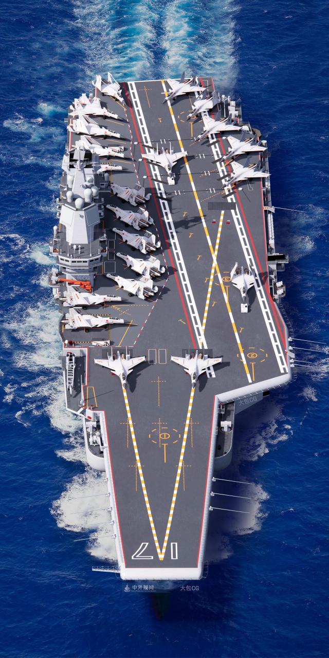 全甲板出击状态下的山东舰. 威武.