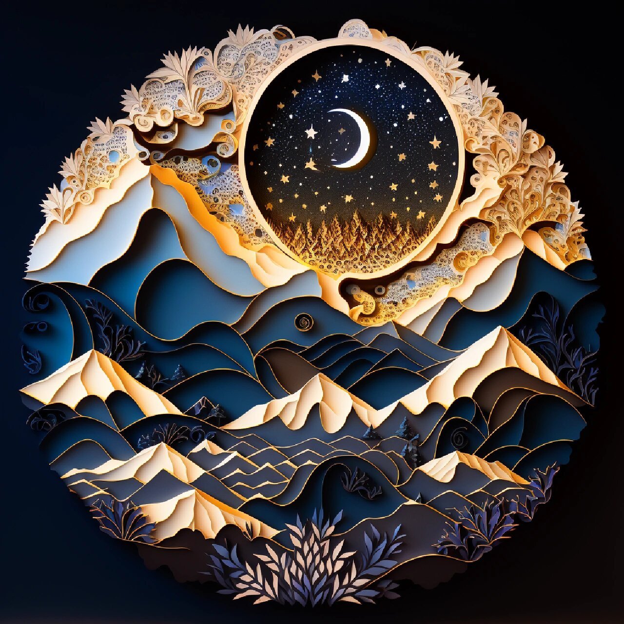 手工|剪纸艺术|夜晚 星空 月亮