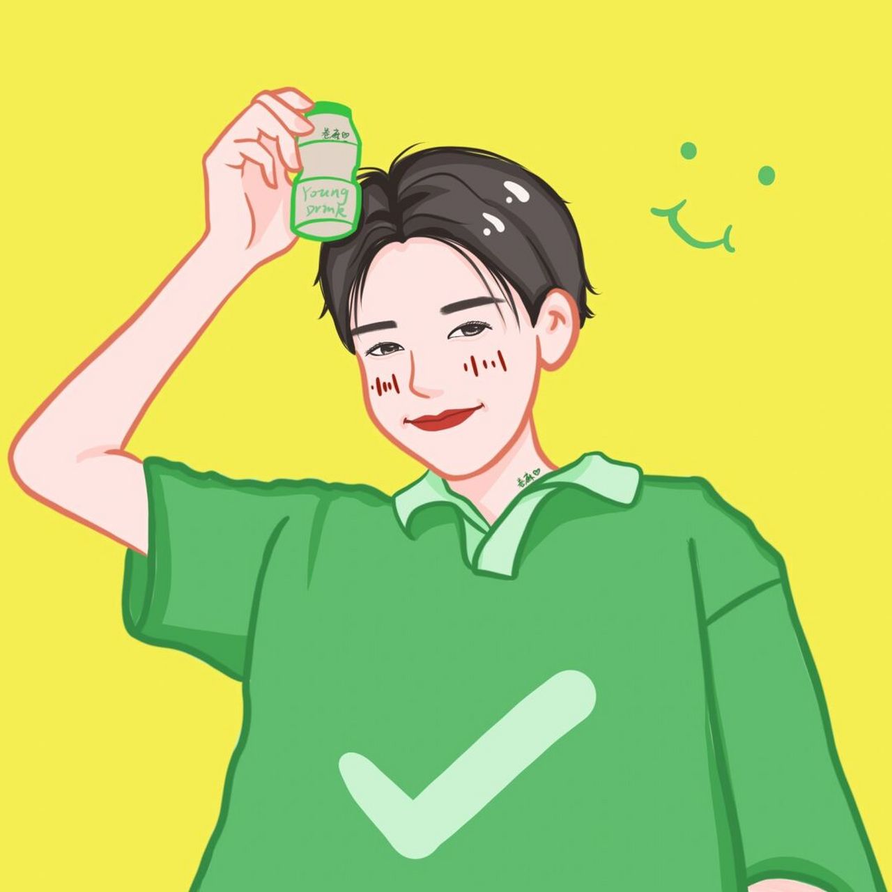 插画 | 情侣头像 | 拿养乐多的情侣 97图片可做个人头像,个人壁纸