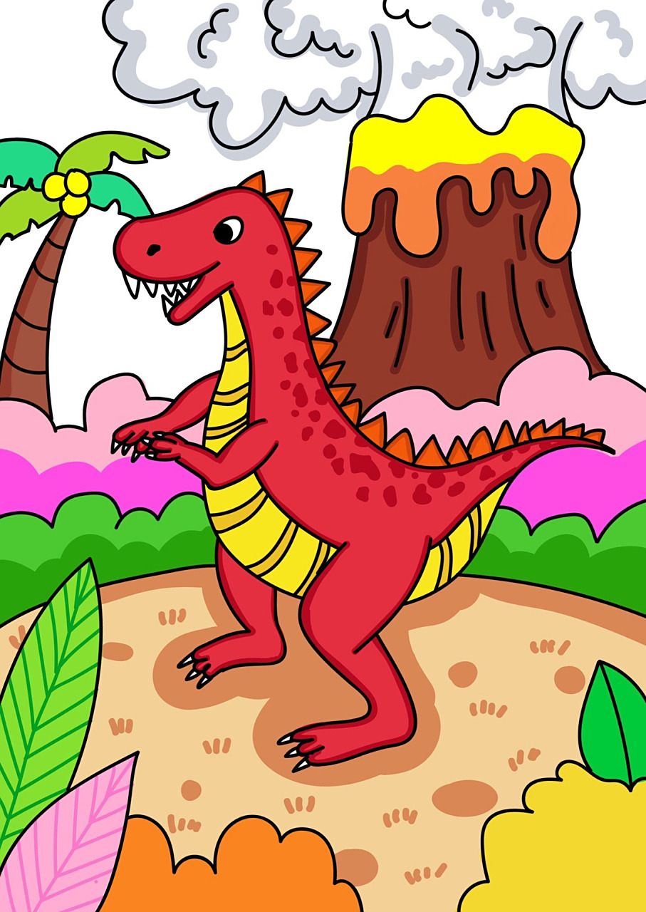 马克笔儿童画96简笔画(内附线稿) 恐龙绘画,动物主题画 适合二年级