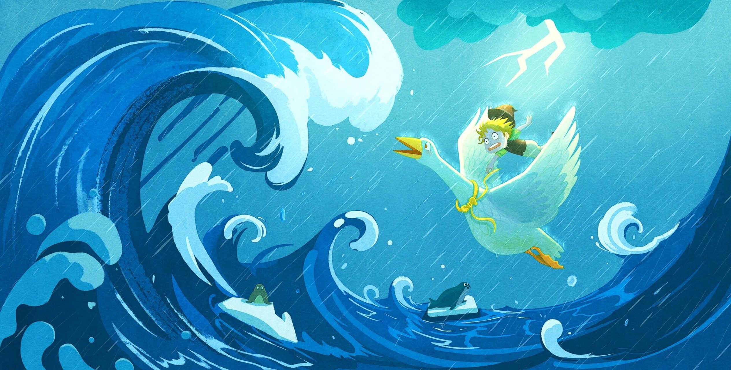 绘本插图|尼尔斯骑鹅旅行记-大风暴 大海在汹涌怒号,一时比一时剧烈.