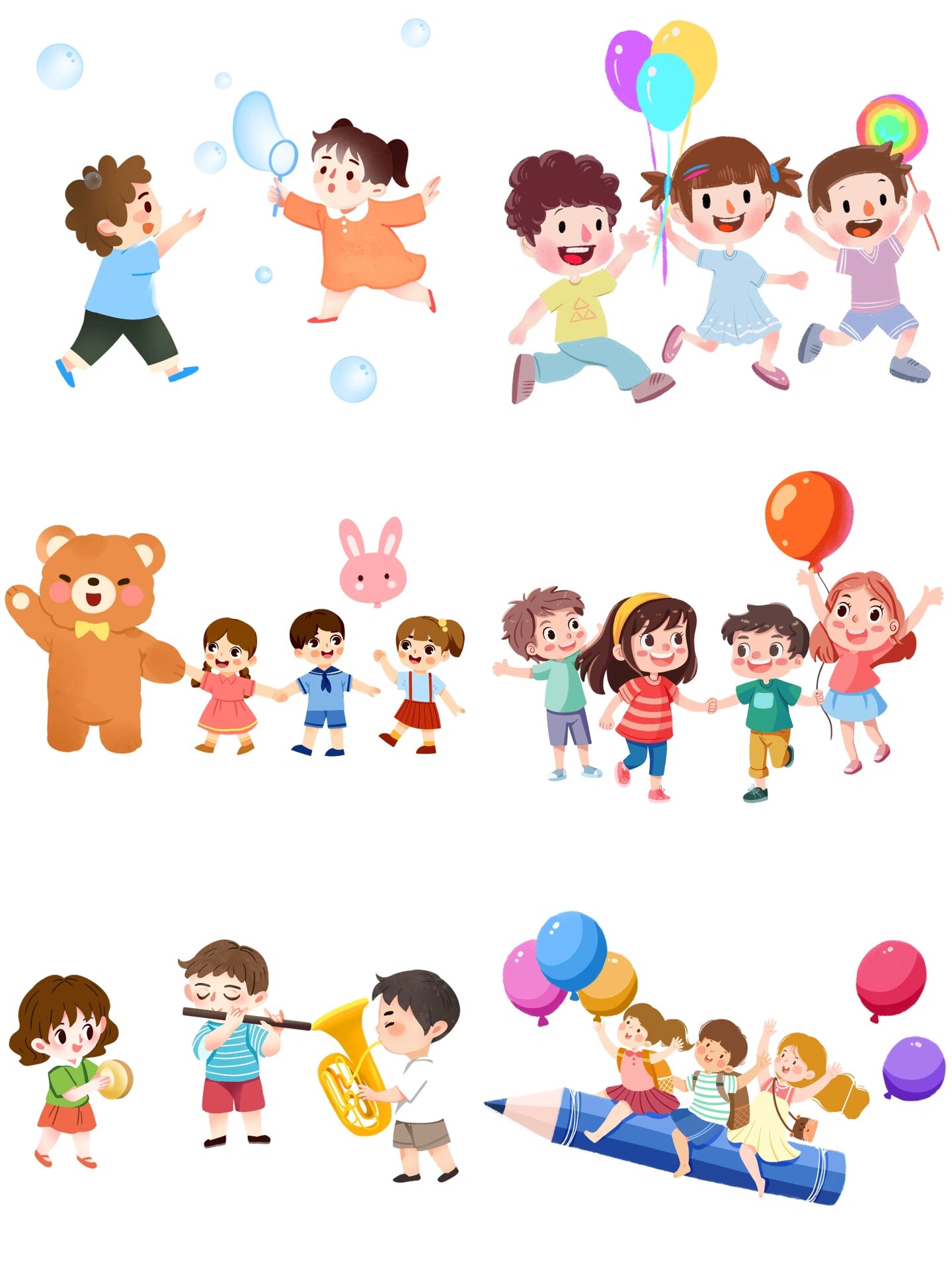 人物素材 🔍儿童节可爱素材 🔍彩色手绘卡通儿童气球铅笔翱翔元素