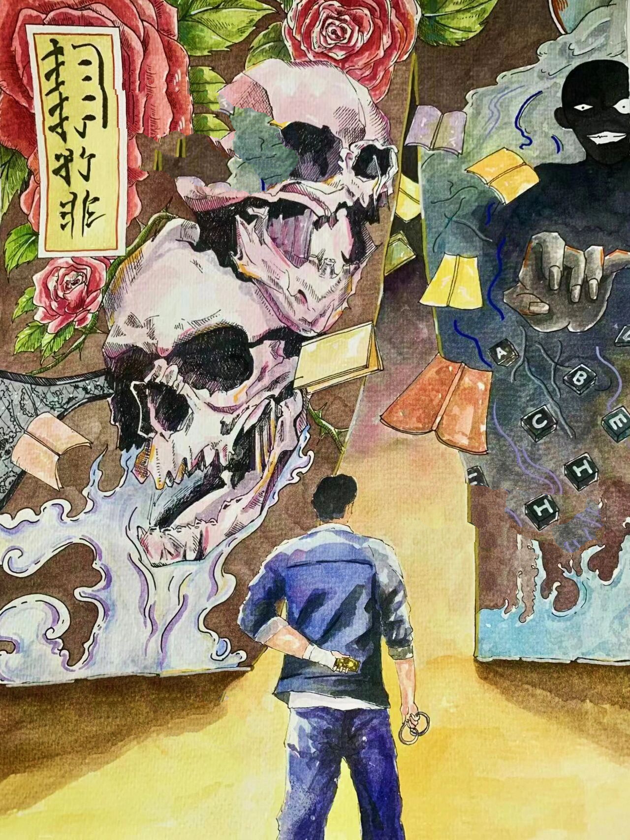 扫黄打非 护苗行动水彩绘画