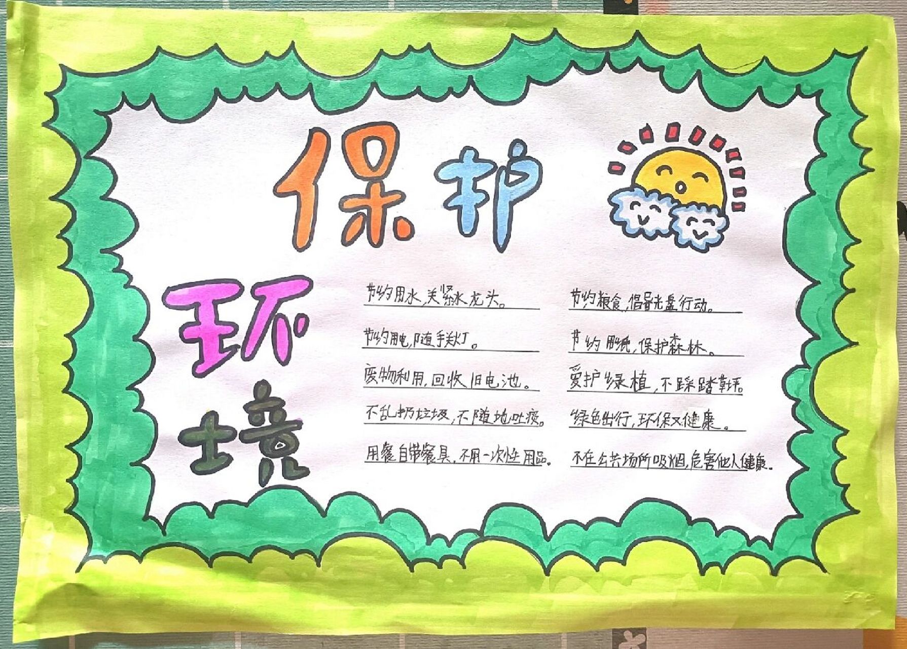 四年级上册语文保护环境小建议十条手抄报 节约用水,关紧水龙头.