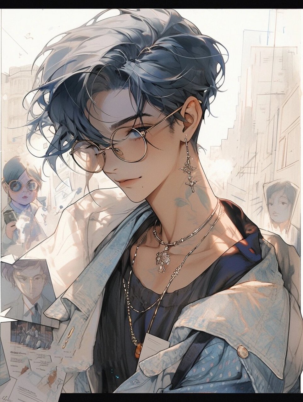 复古港风动漫男生头像|壁纸|蓝色系眼镜杀 7815辛苦喜欢的宝子们