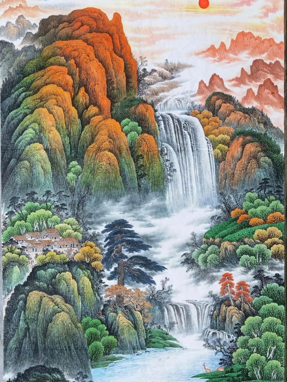 旭日东升 周章才,吉祥山水画,旭日东升,鸿运天成,大靠山,基业永固