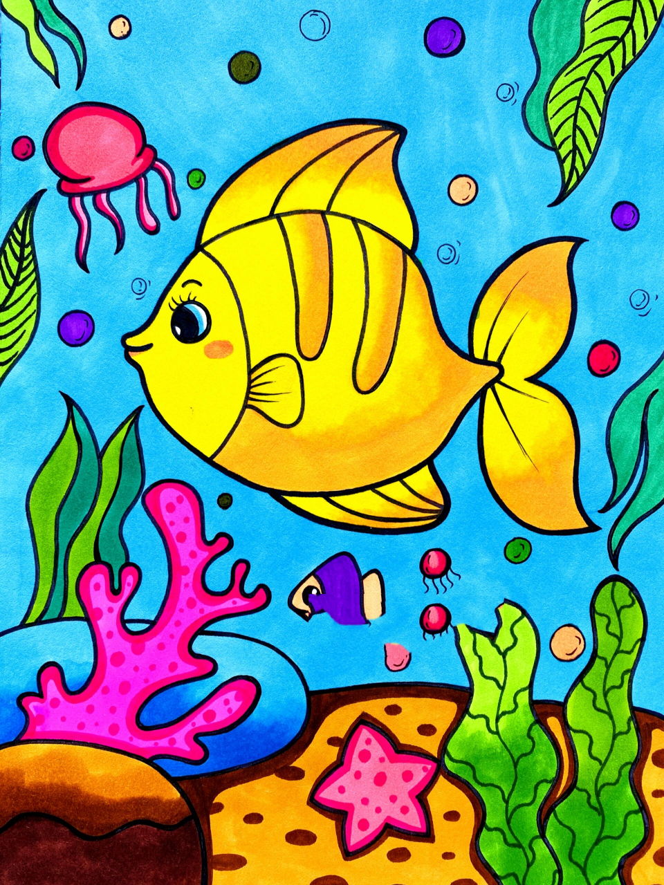 海洋生物 鱼儿海草🌿儿童画简笔画