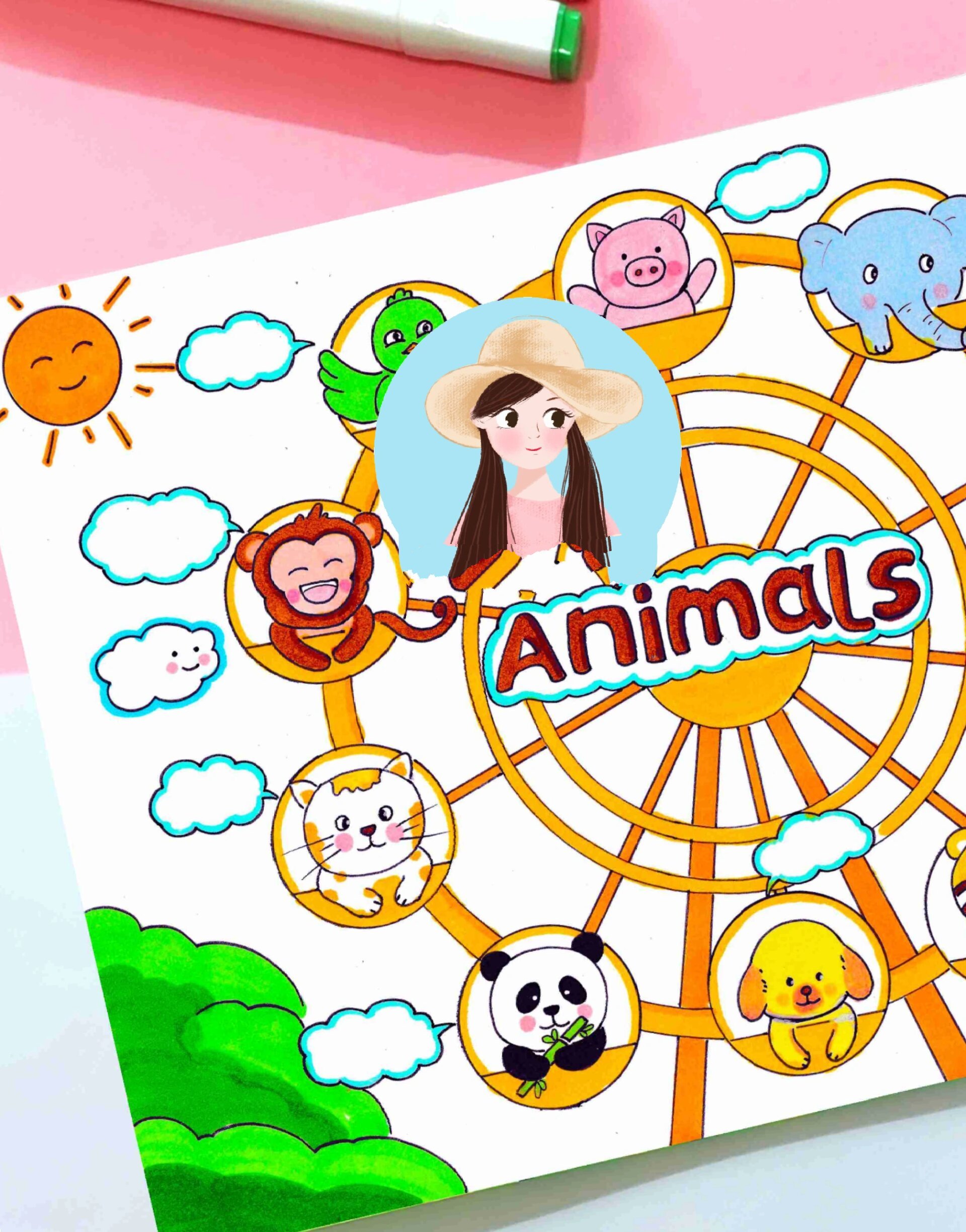 三年级上英语动物手抄报animals模板线稿155