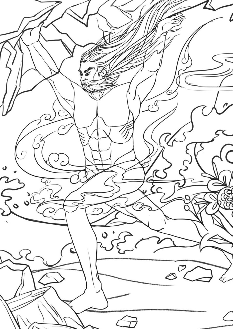 中国神话故事 盘古开天地 线稿