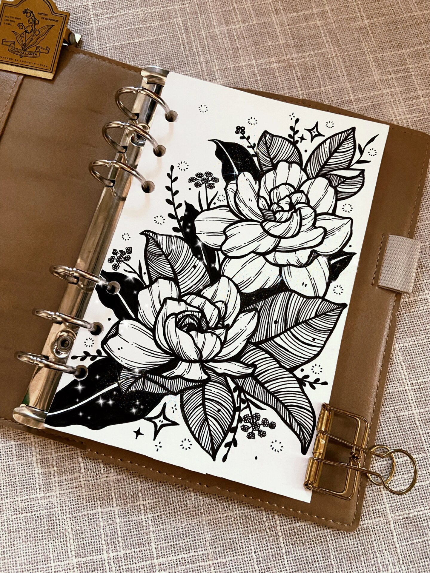 黑白手帐插画•栀子花「附过程」