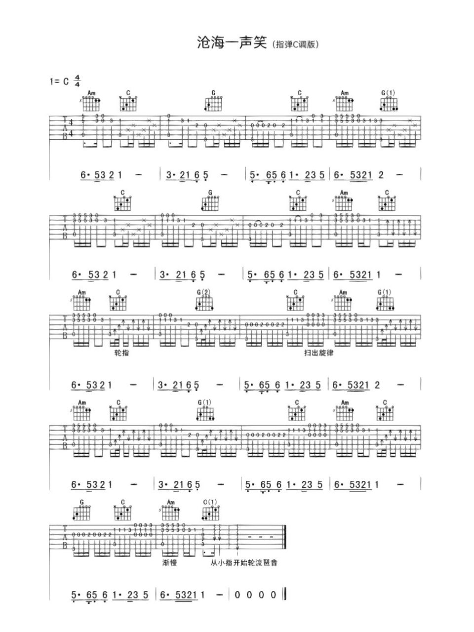 沧海一声笑吉他图片