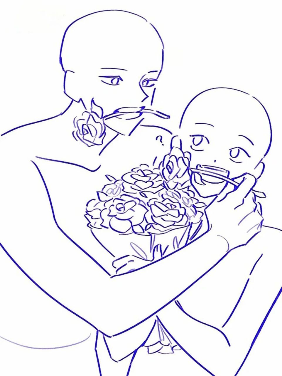 【绘画素材】情侣暧昧互动线稿素材参考7515 分享一波情侣线稿