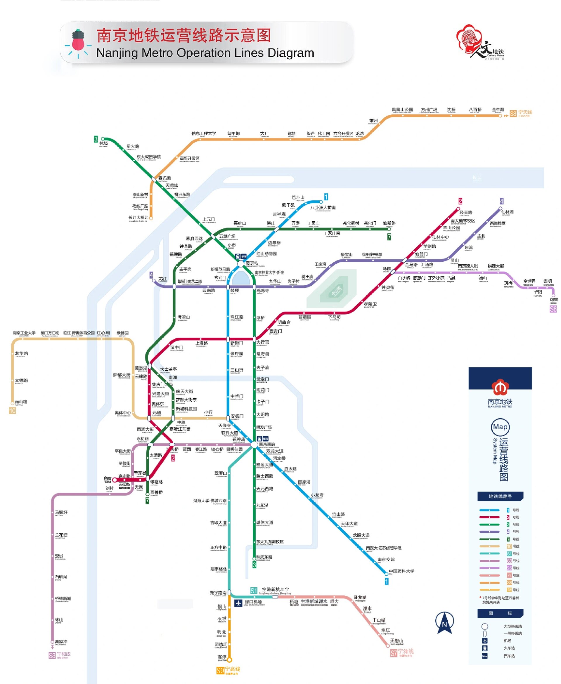 南京地铁运营路线示意图