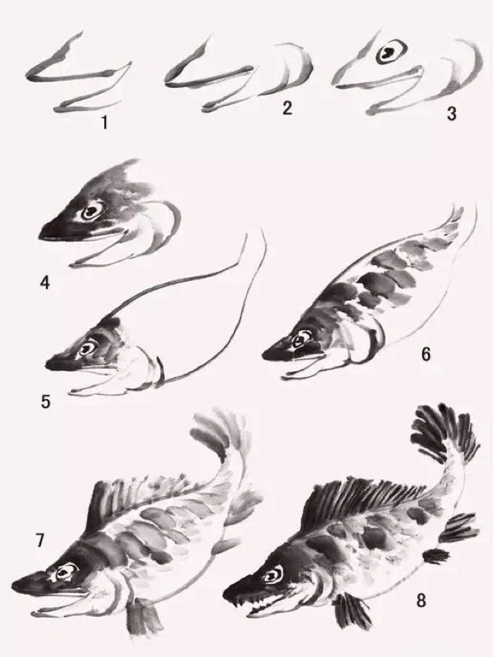 国画鳜鱼的画法步骤图片