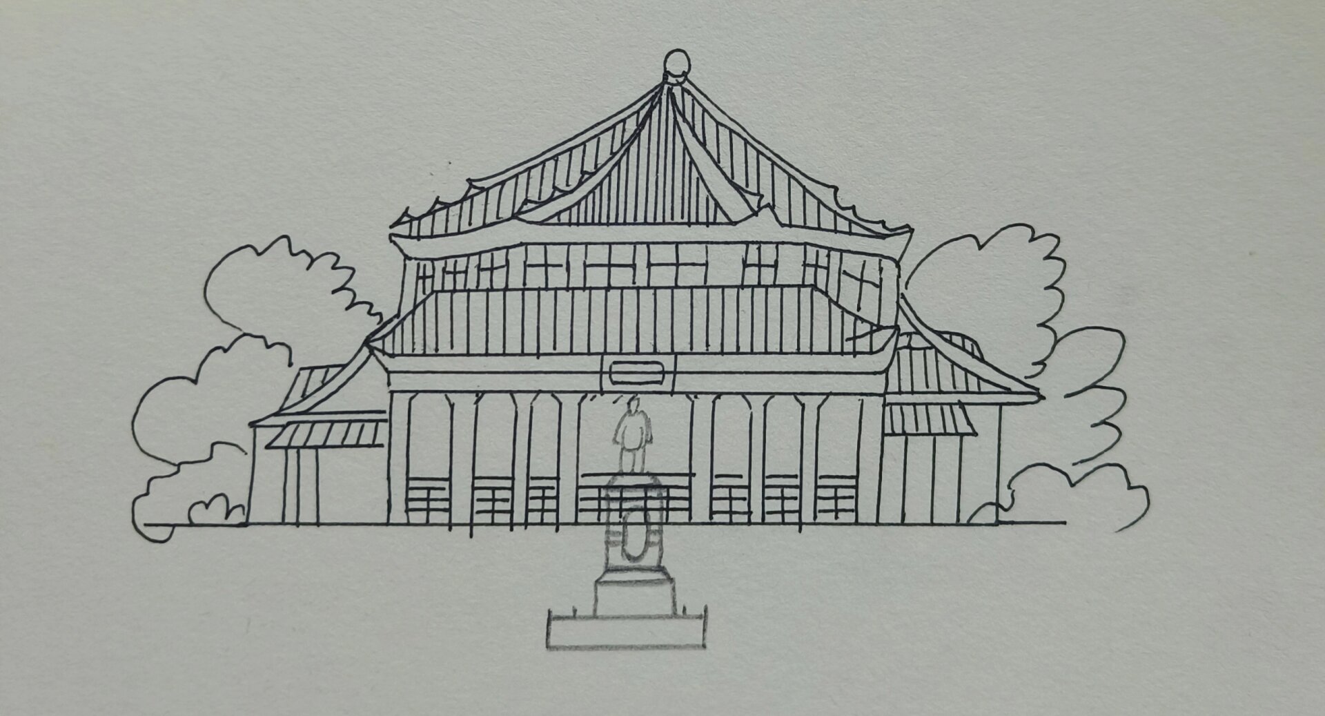 手绘简笔画广州地标 中山纪念堂