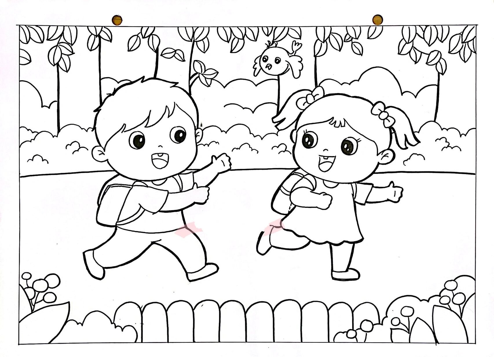 简笔画儿童画 人物主题作品去上学,去春游