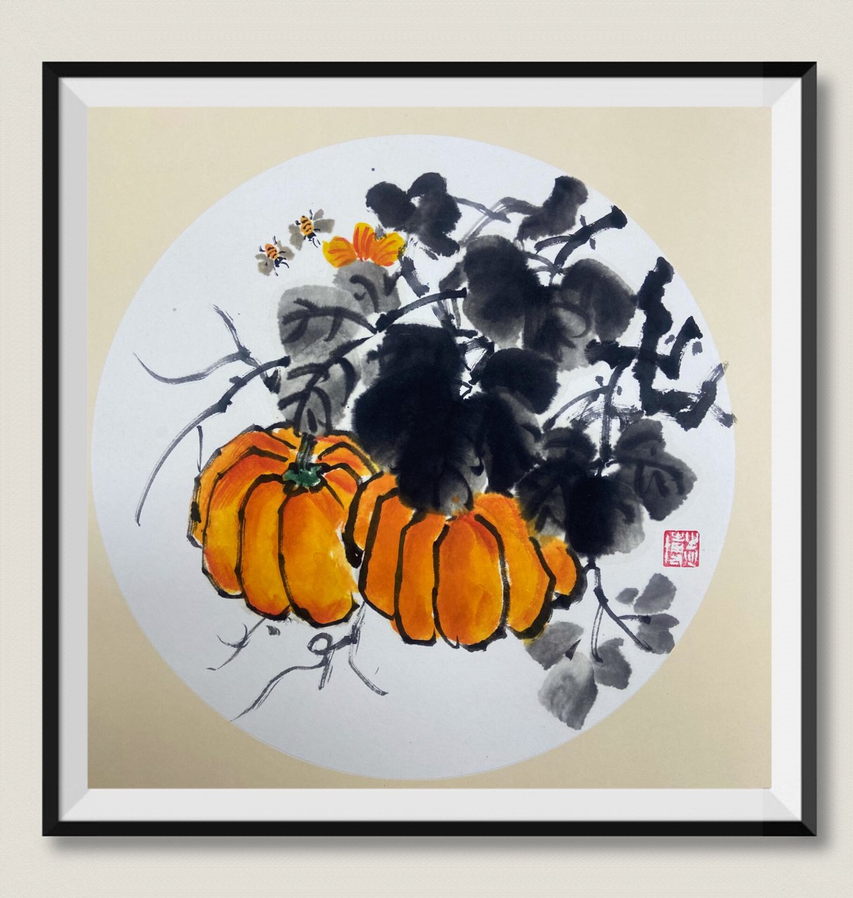 初级段儿童国画《南瓜》 主页置顶视频有课程#儿童国画