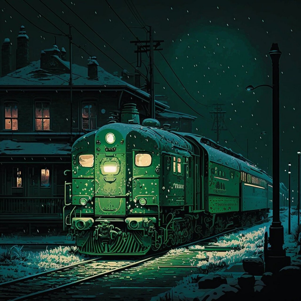 怀旧像素风穿梭在黑龙江林海雪原的绿皮火车