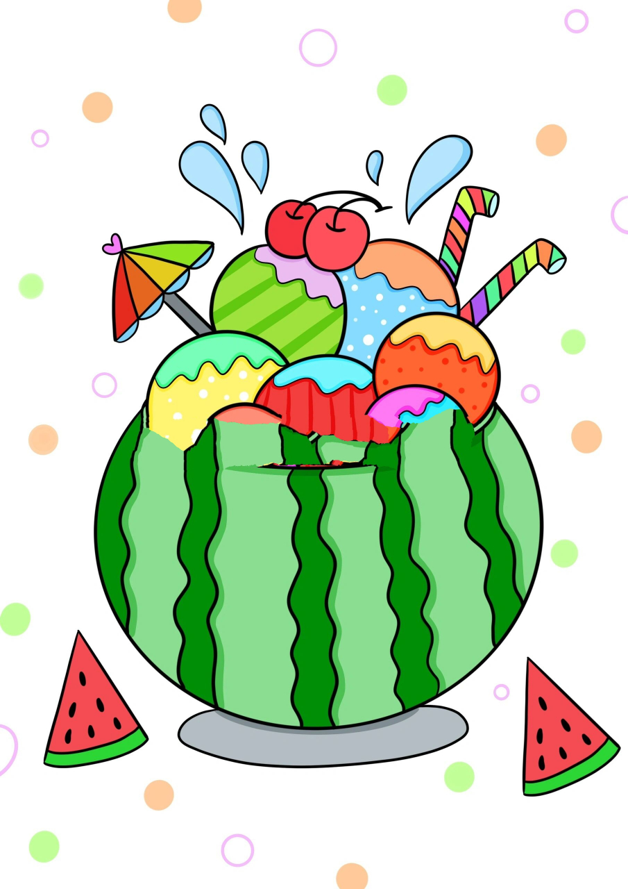 夏季儿童画合集 海边西瓜沙滩儿童画主题画 夏天的儿童创意画