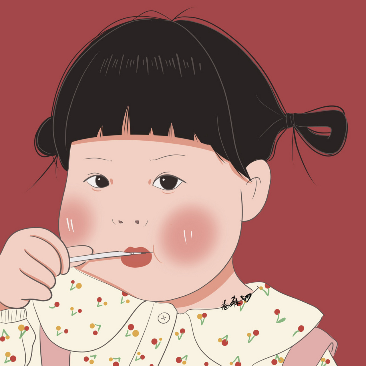 插画 | 头像 | 吃棒棒糖的小女孩 图片92二改92商用92去签名