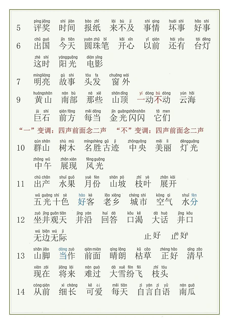 二年级(上册)词语表注音6015 二年级上册词语表注音
