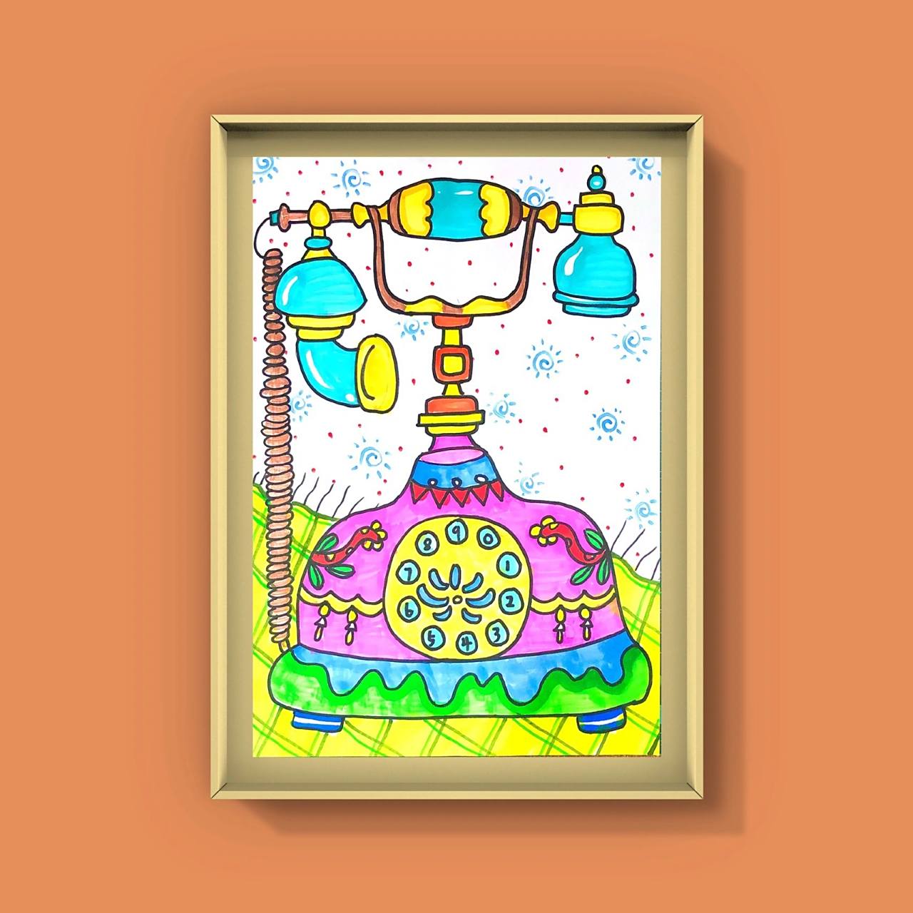 儿童创意画——《复古电话机》      创意美术