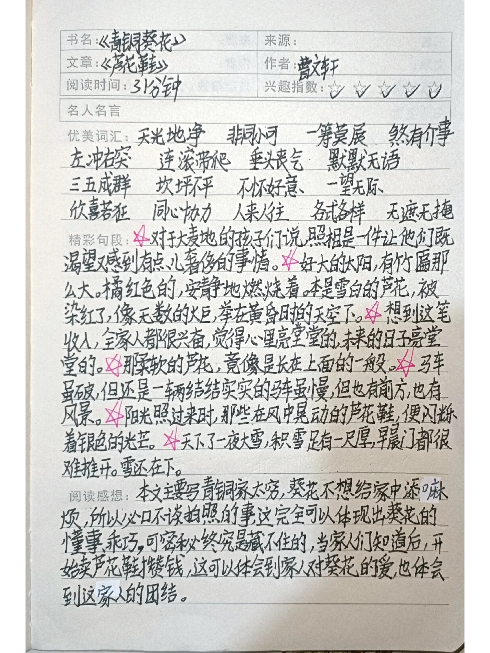 《青铜葵花》读书笔记