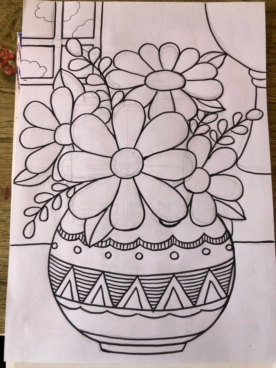 儿童画——《花瓶》 鲜花与花瓶的组合,遮挡关系处理,点线面的练习,下